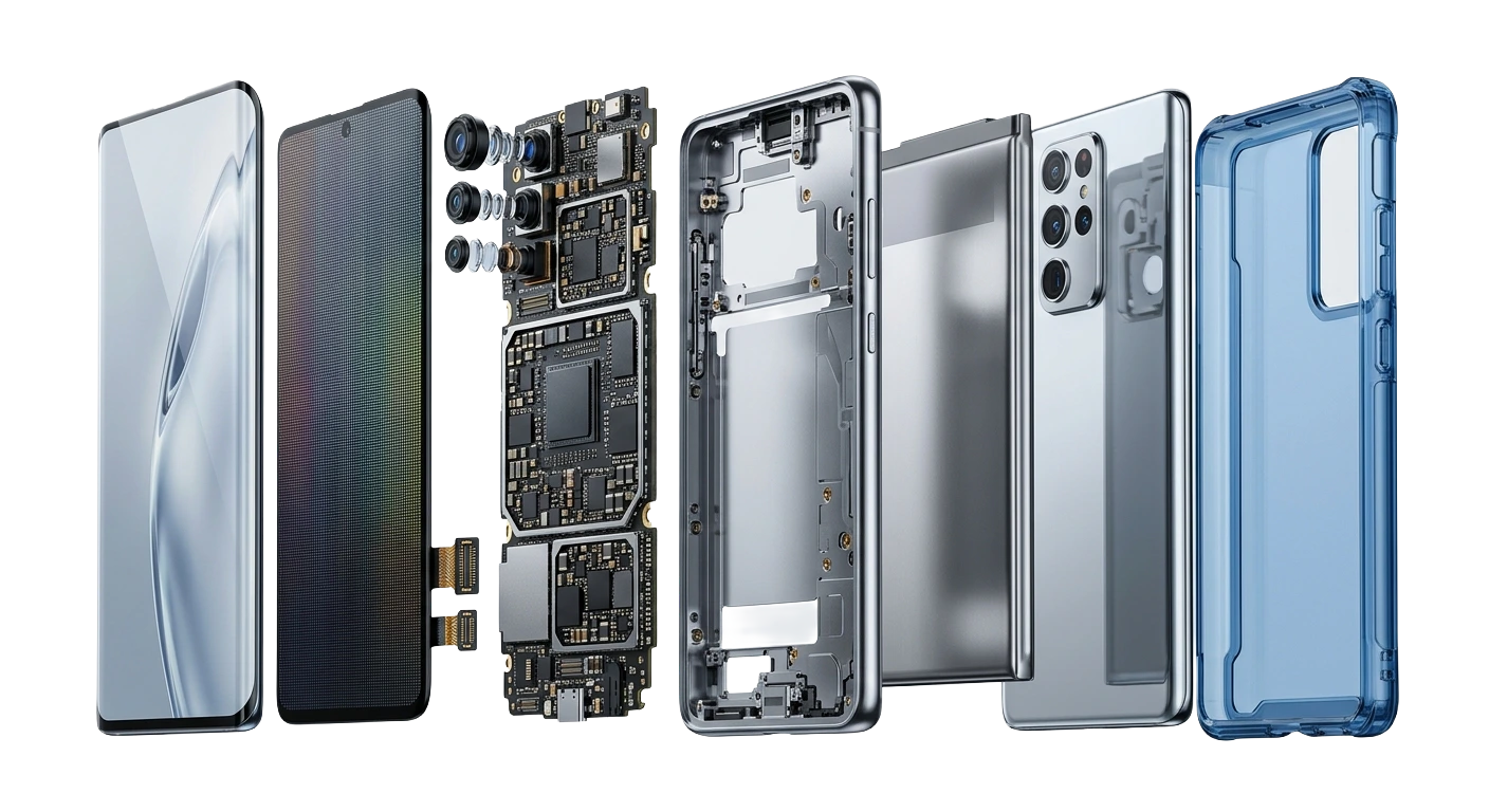 Exploded smartphone repair view